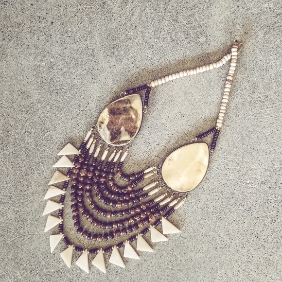 Bone wood beads summer boho necklace - Picture 5 of 10